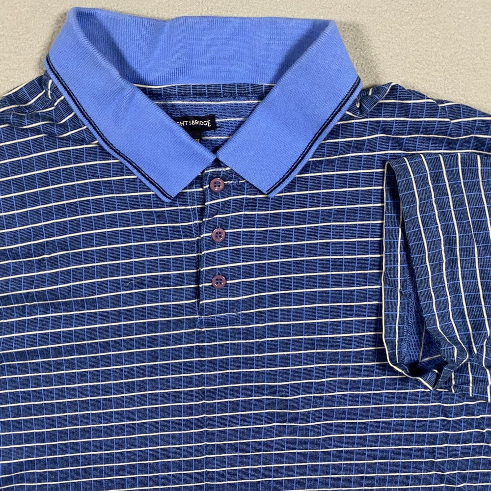 Vintage Knightsbridge Polo Shirt Mens Large‎ Blue Striped Short Sleeve Cotton